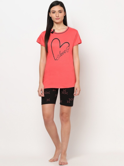 

TRUNDZ Women Pink & Black Printed Organic Cotton Night Suit