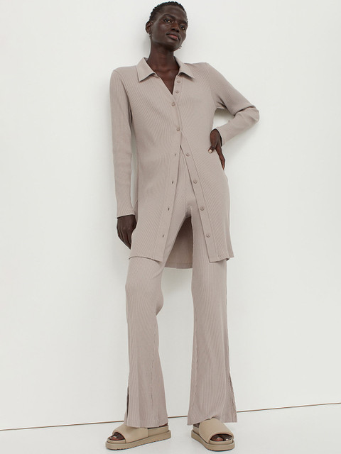 

H&M Women Beige Ribbed Leggings
