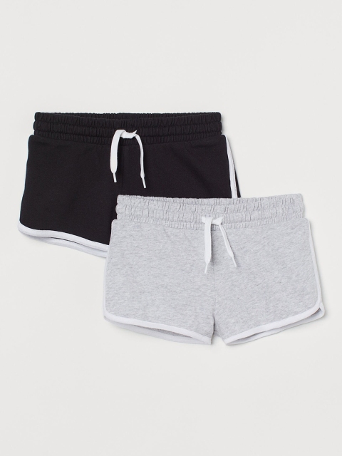 

H&M Girls Black & Grey Pure Cotton 2-Pack Sweatshirt Shorts