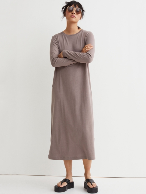 

H&M Women Grey & Beige Solid Modal-Blend Dress