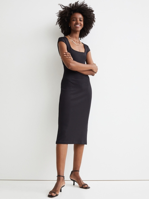 

H&M Women Black Solid Fitted Dress