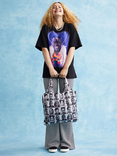 

HM Women Black Printed Pure Cotton T-shirt