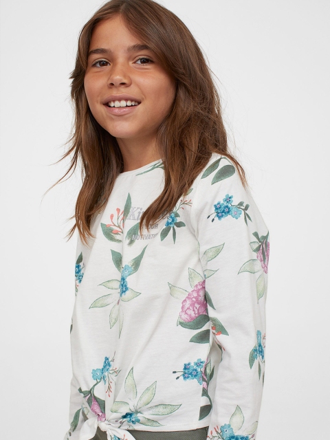 

H&M Girls White & Blue Printed Knot-Detail Jersey Top
