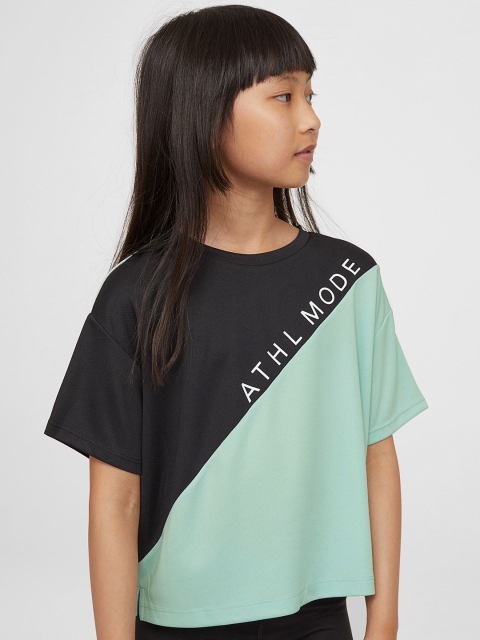 

H&M Girls Black & Sea Green Colourblocked Boxy Sports Top