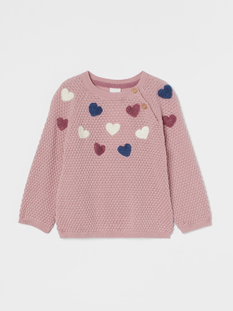 

H&M Girls Pink & White Pure Cotton Embroidered Jumper