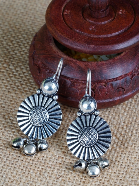 

FIROZA Silver-Toned Circular Drop Earrings