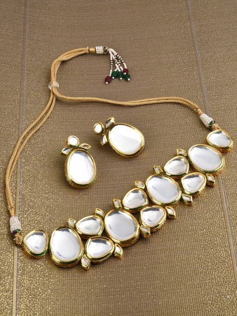 

FIROZA Gold-Plated White Kundan-Studded Asymmetric Vilandri Jewellery Set