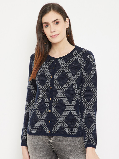 

Madame Women Navy Blue & White Cable Knit Cardigan