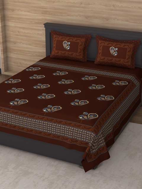 

Varde Maroon & Blue Ethnic Motifs 180 TC King Bedsheet with 2 Pillow Covers