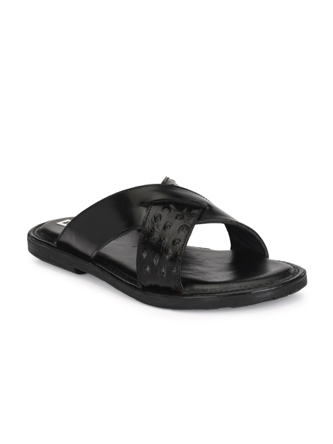 

BUCIK Men Black Leather Flip Flops