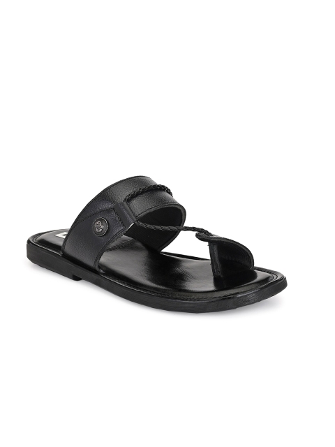 

BUCIK Men Black Textured Slip On Comfort Sandals