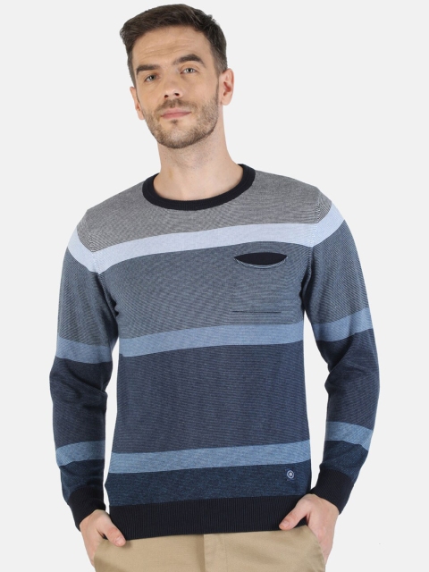 

Monte Carlo Men Navy Blue & Grey Striped Cotton Pullover Sweater