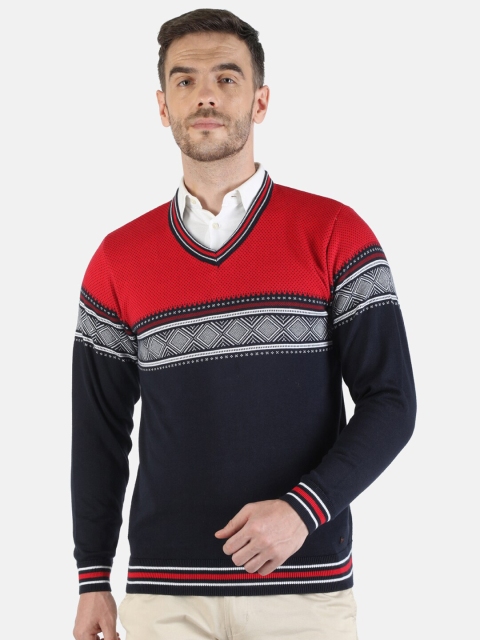 

Monte Carlo Men Navy Blue & Red Printed Cotton Pullover Sweater