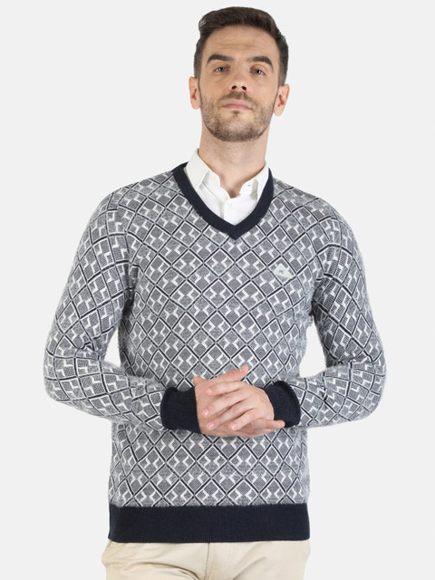 

Monte Carlo Men Black & Grey Geometric Woollen Pullover Sweater