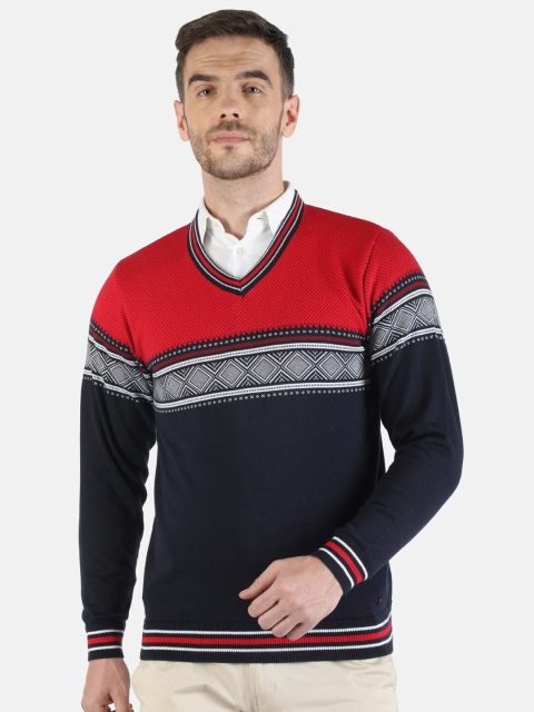 

Monte Carlo Men Navy Blue & Red Geometric Printed Cotton Pullover Sweater