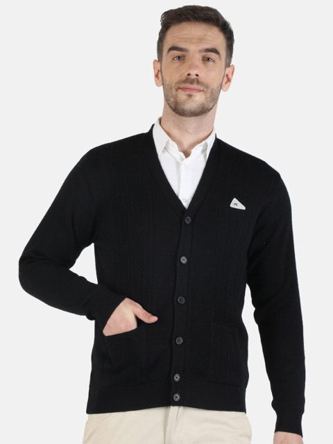 

Monte Carlo Men Black Self Striped Pure Woollen Cardigan