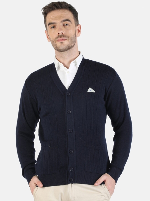 

Monte Carlo Men Navy Blue Self-Striped Pure Woollen Cardigan