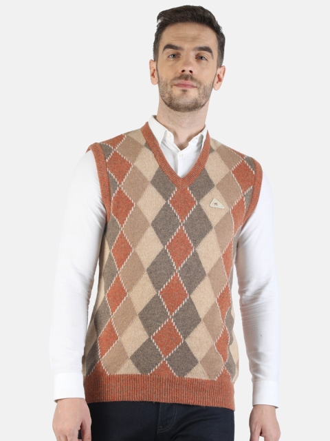 

Monte Carlo Men Orange & Grey Argyle Patterned Woollen Sweater Vest