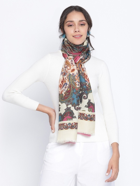 

SHINGORA Women Multi Coloured Ethnic Motifs Printed Woolen Stole, Red