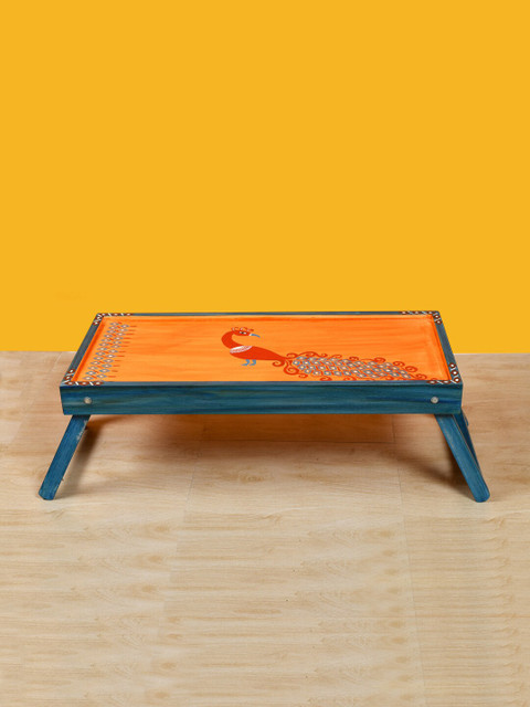 

AAKRITI ART CREATIONS Orange & Blue Madhubani Wooden Folding Tray