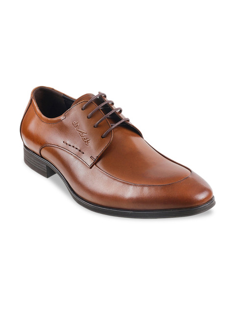 

DAVINCHI Men Tan Brown Solid Leather Formal Derbys