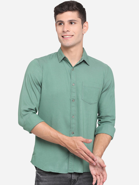 

JADE BLUE Men Green Classic Slim Fit Opaque Pure Cotton Casual Shirt
