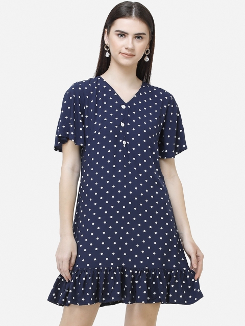 

DECHEN Woman Navy Blue Drop-Waist Ruffled Dress