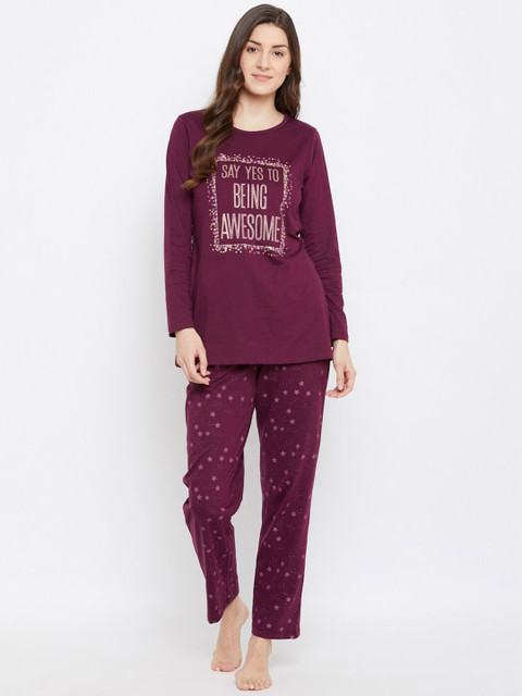 

MADAME M SECRET Women Purple Printed Night suit