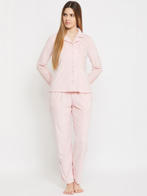 

MADAME M SECRET Women Peach-Coloured Floral Printed Cotton Night Suit