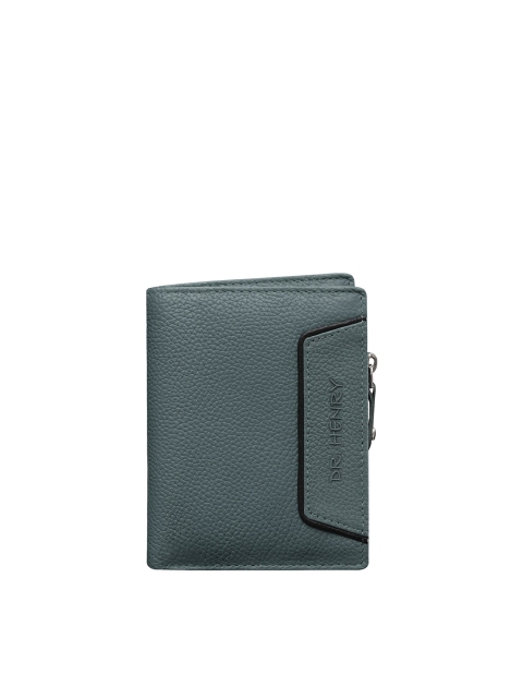 

DR HENRY Men Grey Textured Leather Two Fold Wallet