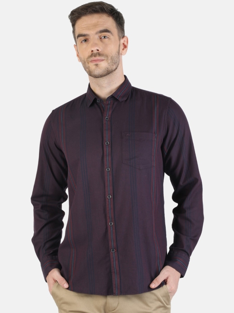 

Monte Carlo Men Maroon Opaque Striped Cotton Casual Shirt