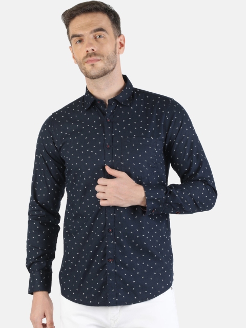 

Monte Carlo Men Navy Blue Slim Fit Opaque Micro Ditsy Printed Cotton Casual Shirt