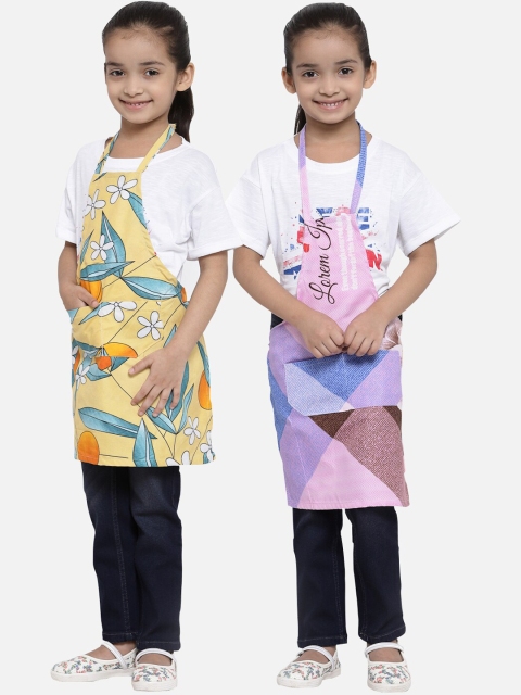 

KLOTTHE Unisex Kids Pack of 2 Yellow & Pink Printed Aprons