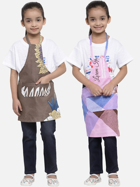 

KLOTTHE Unisex Kids Pack of 2 Brown & Pink Printed Aprons