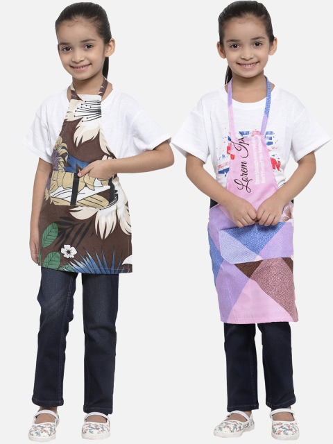 

KLOTTHE Unisex Kids Pack of 2 Pink & Brown Printed Aprons