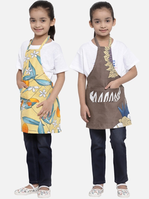 

KLOTTHE Unisex Kids Pack of 2 Printed Aprons, Yellow