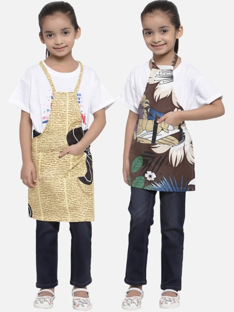 

KLOTTHE Unisex Kids Pack of 2 Printed Aprons, Yellow