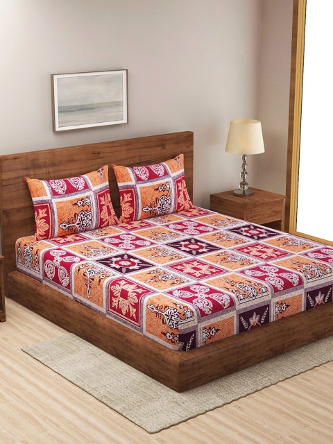 

NEUDIS Orange & Red Ethnic Motifs 180 TC Queen Bedsheet with 2 Pillow Covers