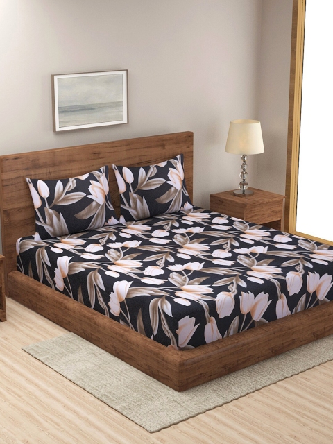 

NEUDIS Black & Brown Floral 180 TC Queen Bedsheet with 2 Pillow Covers