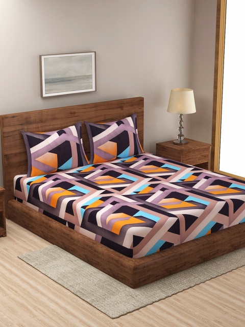 

NEUDIS Black & Beige Geometric 180 TC Queen Bedsheet with 2 Pillow Covers