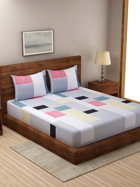 

NEUDIS Grey & Pink Geometric 210 TC Cotton Queen Bedsheet with 2 Pillow Covers