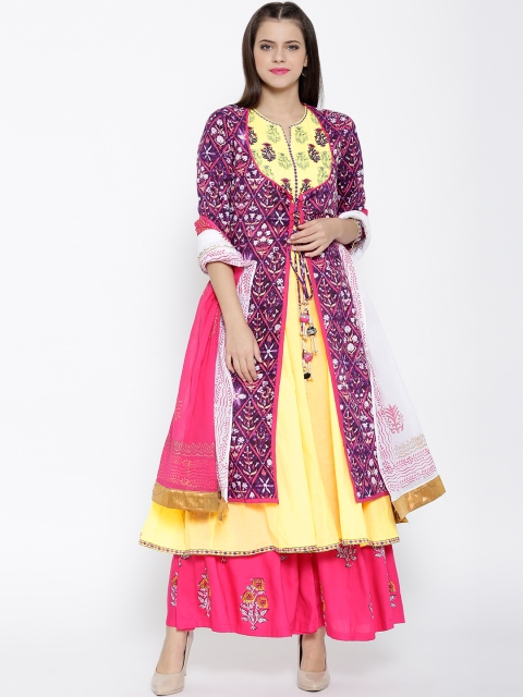 

Rain & Rainbow Yellow & Pink Printed Anarkali Kurta with Palazzo Trousers & Dupatta