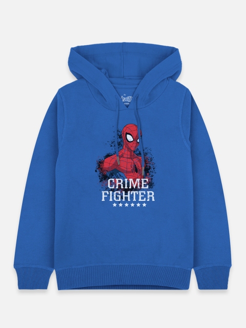 

Kids Ville Boys Blue Spiderman Printed Hooded Sweatshirt