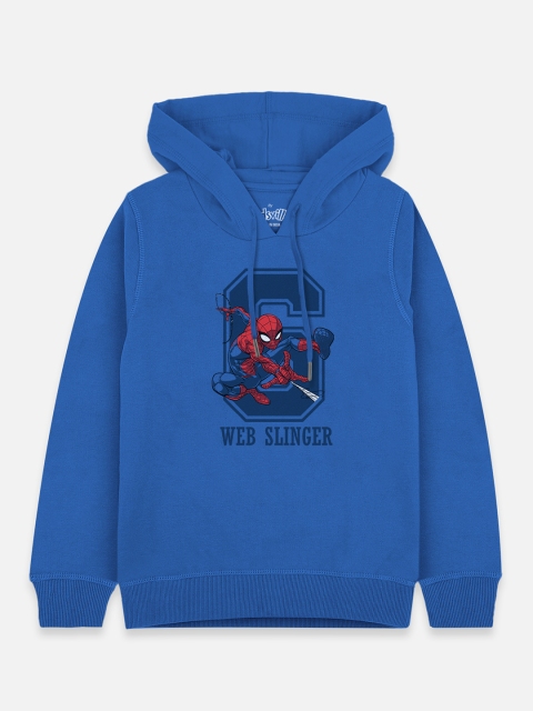 

Kids Ville Boys Blue Spiderman Printed Hooded Sweatshirt