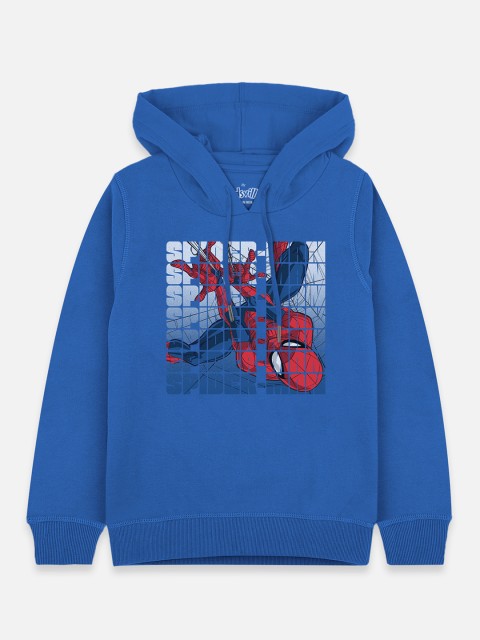

Kids Ville Boys Blue & Red Spiderman Printed Hooded Sweatshirt