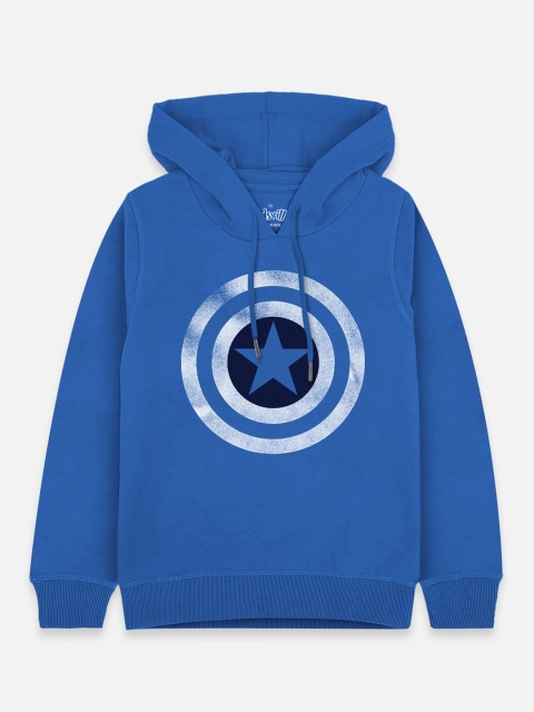 

Kids Ville Boys Blue Captain America Printed Hooded Sweatshirt