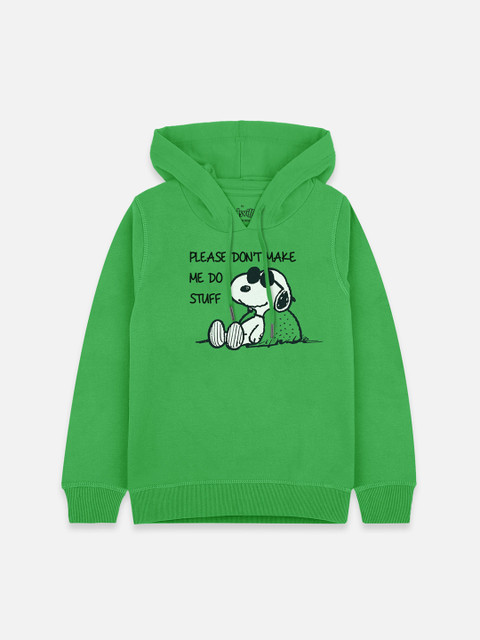 

Kids Ville Boys Green Peanuts Printed Hooded Sweatshirt