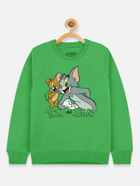 

Kids Ville Boys Green Tom & Jerry Printed Cotton Sweatshirt