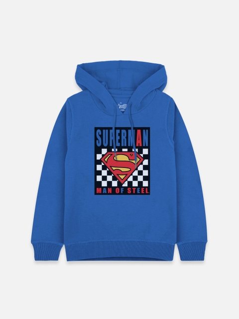 

Kids Ville Boys Blue Superman Printed Hooded Sweatshirt