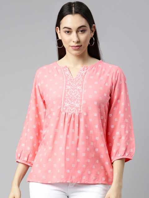 

Selvia Pink A-Line Polka Dotted Top